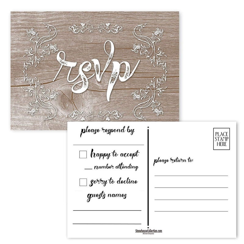 Stonehouse Collection | 40 Blank Rustic - Wood RSVP Postcards - 4 x 6 Postcards - Great For Weddings, Baby Showers, Birthdays, (Rustic Wood) - Image 1